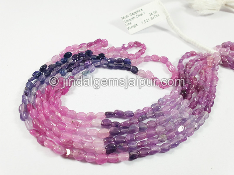 Multi Sapphire Smooth Oval Shape Beads