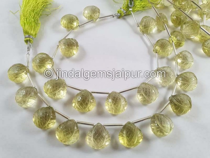 Lemon Quartz Carved Crown Heart Beads