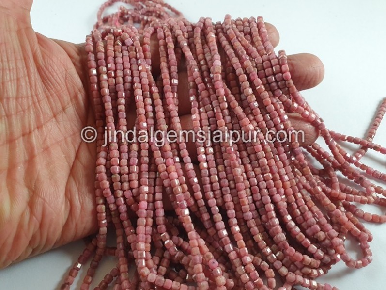 Rhodonite Cut Cube Beads