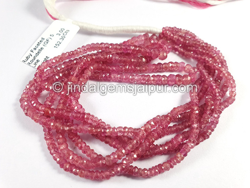 Ruby Faceted Roundelle Shape Beads