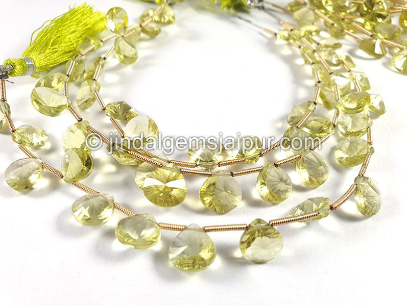 Lemon Quartz Double Concave Cut Heart Shape Beads