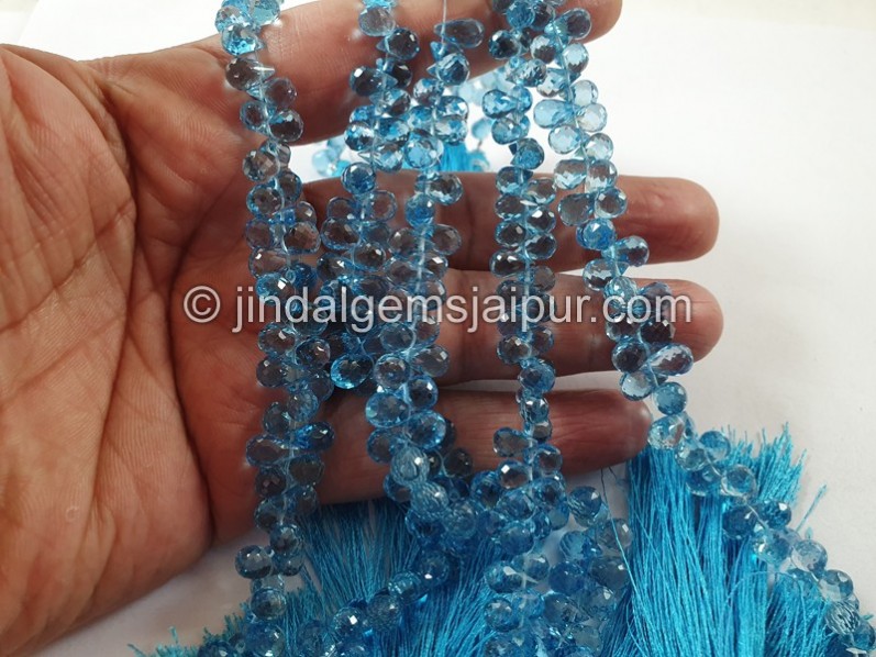 Swiss Blue Topaz Faceted Drops Beads