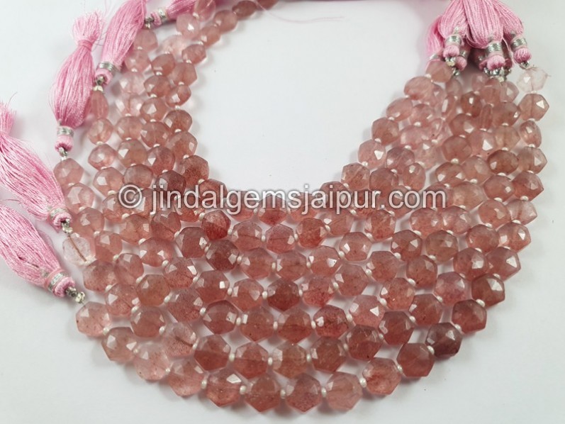 Pink Strawberry Quartz Faceted Hexagon Beads