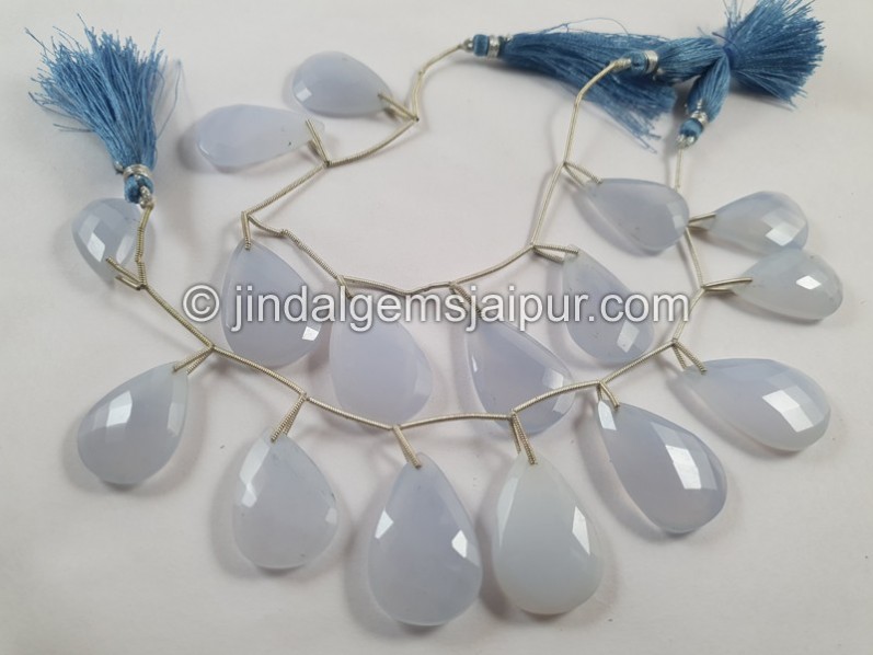 Blue Chalcedony Front Drill Faceted Pear Beads
