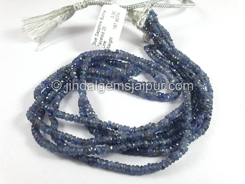 Blue Sapphire Burma Faceted Roundelle Shape Beads