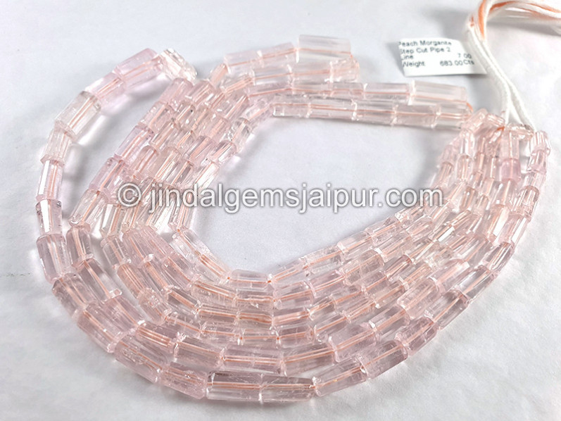 Peach Morganite Step Cut Pipe Shape Beads