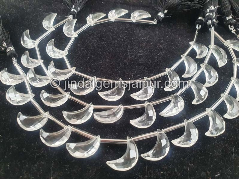 Crystal Quartz Faceted Moon Shape Beads