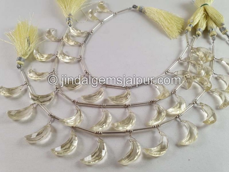 Lemon Quartz Faceted Moon Beads