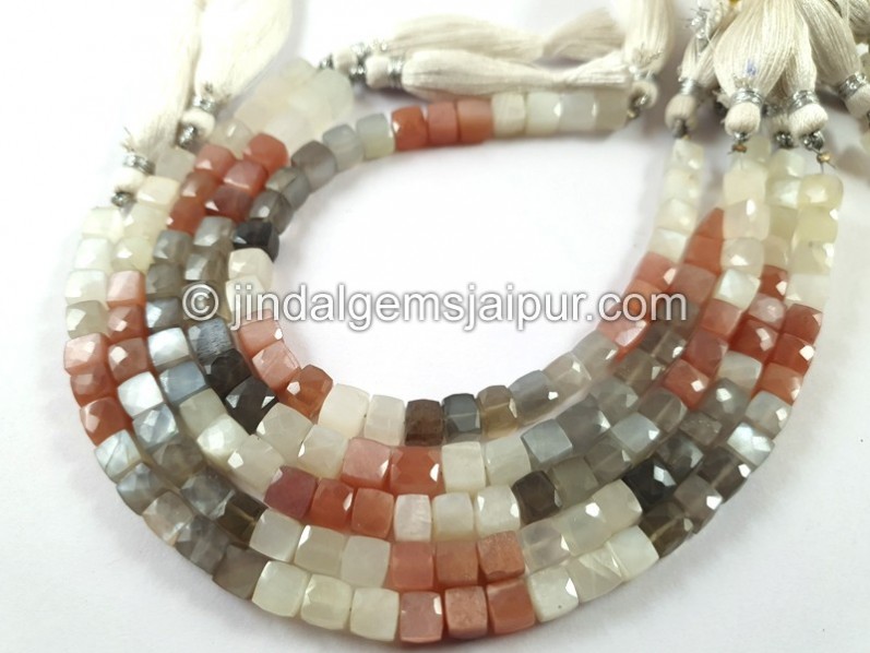 Multi Moonstone Faceted Cube Beads