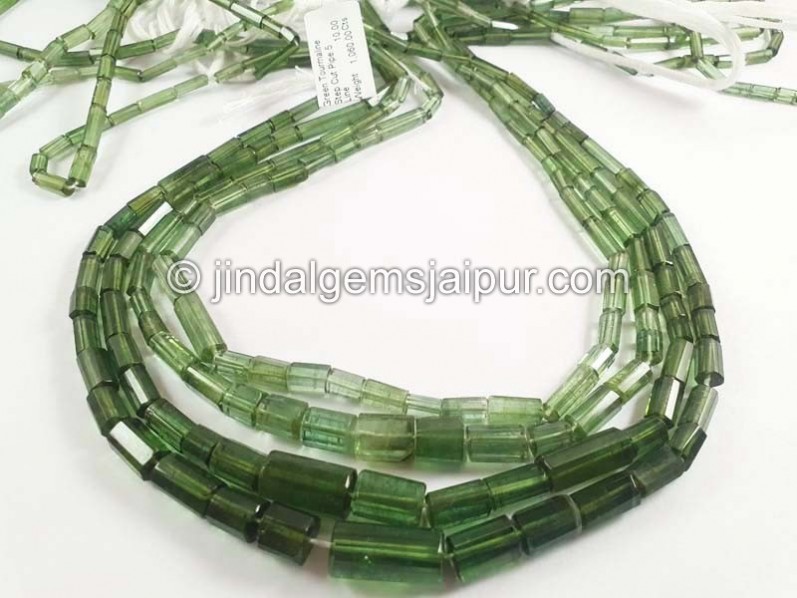 Green Tourmaline Step Cut Pipe Shape Beads