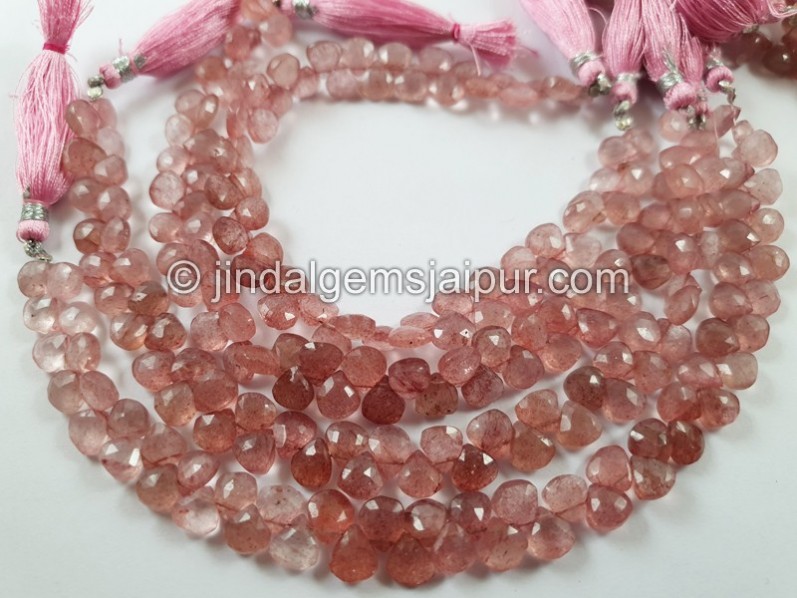 Pink Strawberry Quartz Faceted Heart Beads