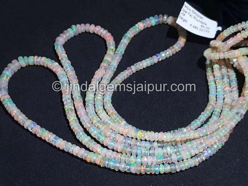 Yellow Ethiopian Opal Faceted Roundelle Shape Beads