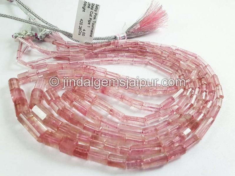 Baby Pink Tourmaline Step Cut Pipe Shape Beads