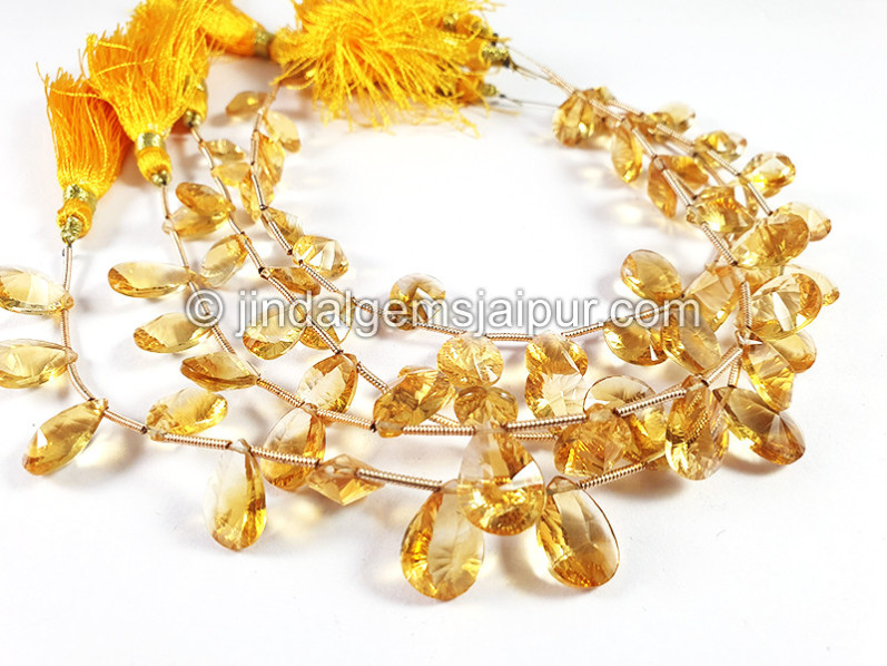 Citrine Quartz Double Concave Cut Pear Shape Beads