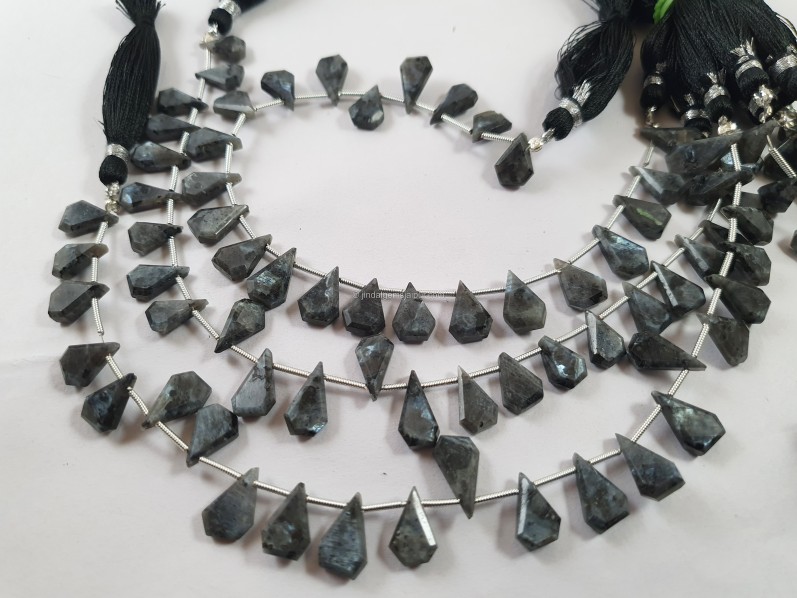 Black Rainbow Labradorite Flat Faceted Pentagon Beads