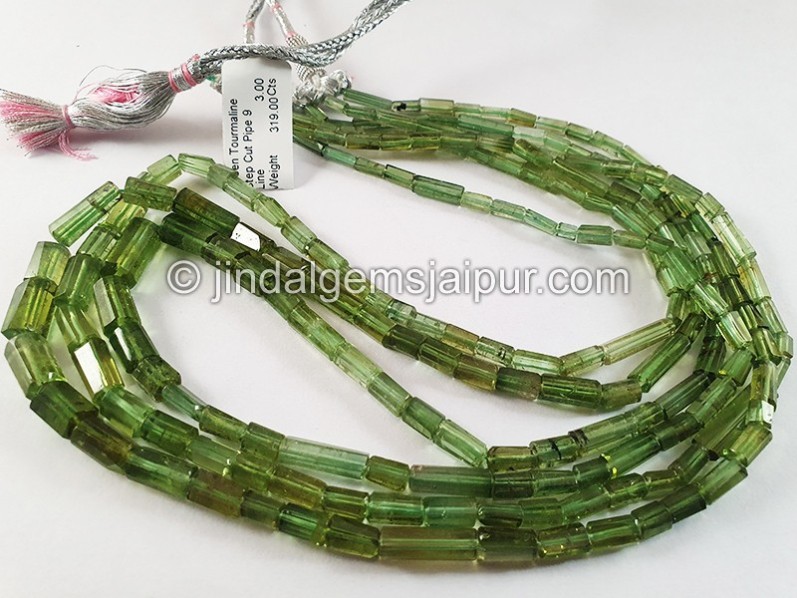 Green Tourmaline Step Cut Pipe Shape Beads