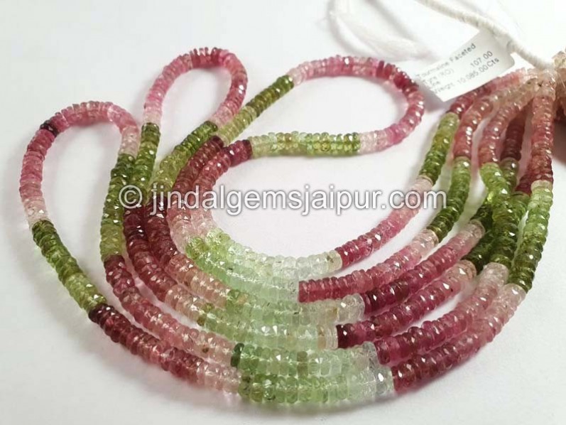 Multi Pink & Green Tourmaline Faceted Tyre Beads