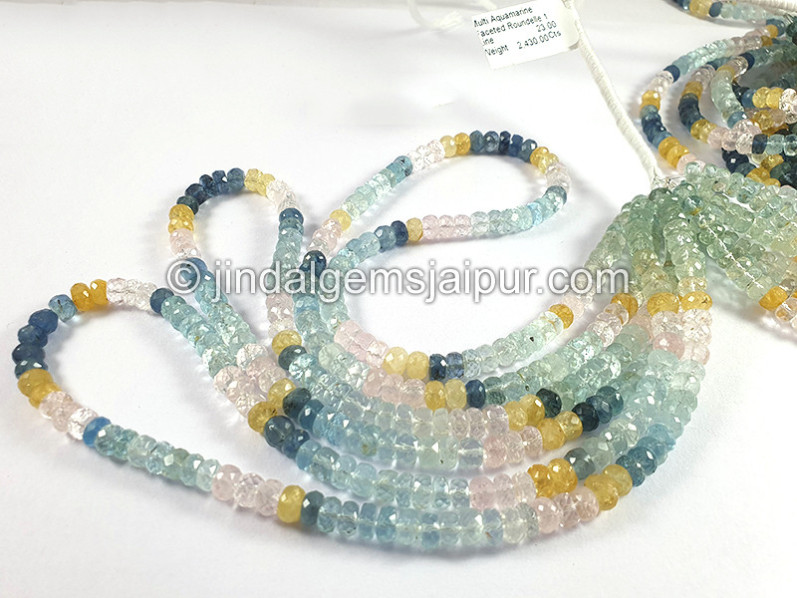 Multi Aquamarine Faceted Roundelle Shape Beads