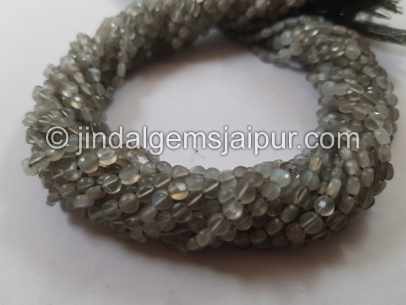 Grey Moonstone Faceted Coin Beads