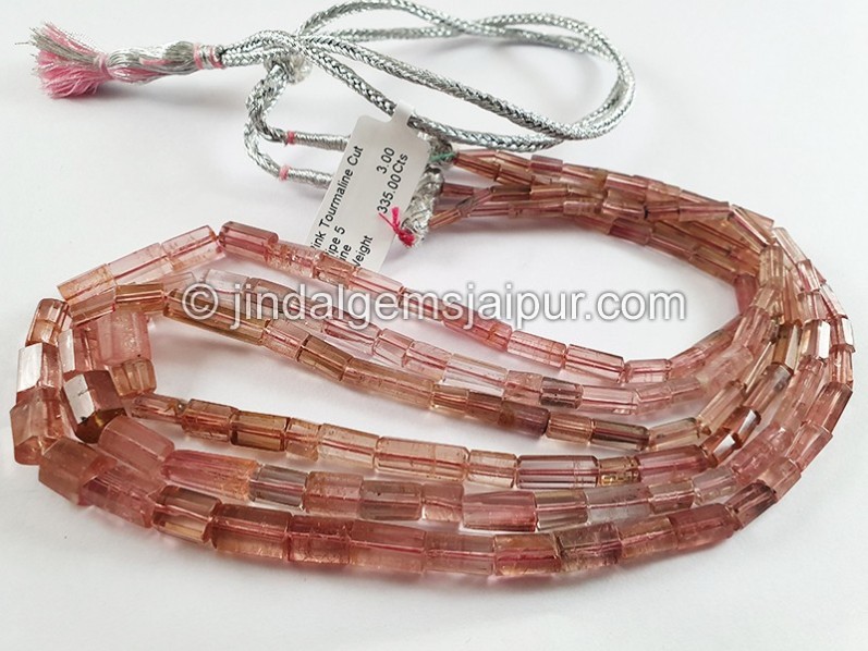 Pink Tourmaline Cut Pipe Shape Beads