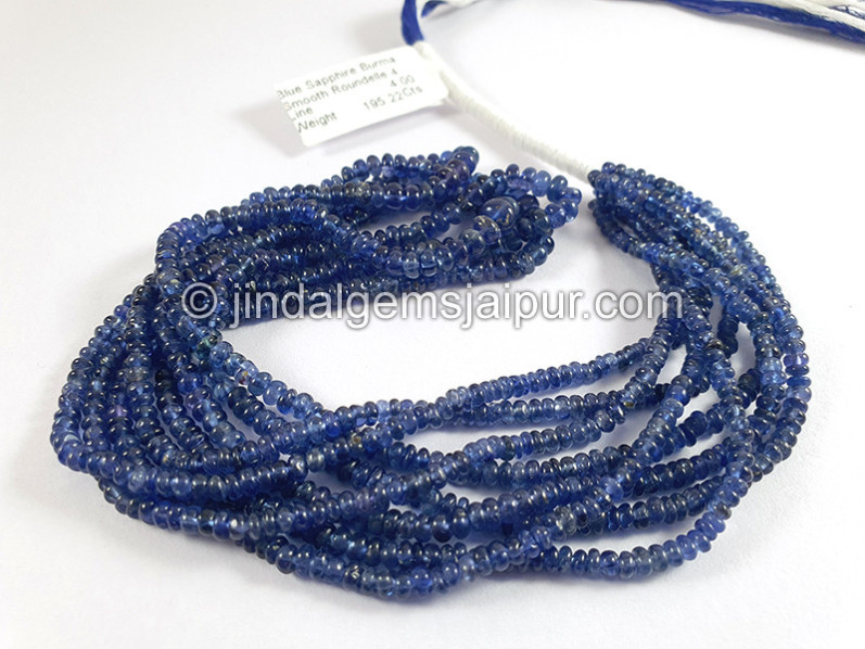 Blue Sapphire Burma Smooth Roundelle Shape Beads