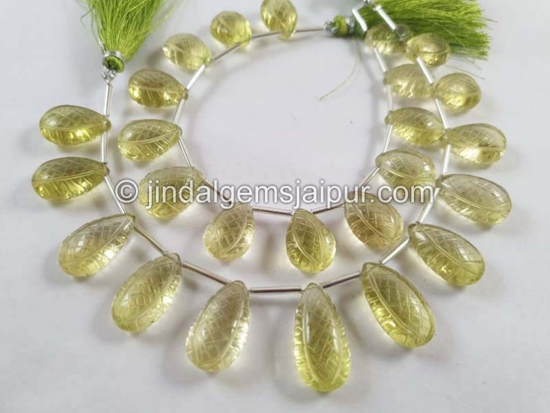 Lemon Quartz Carved Crown Pear Beads