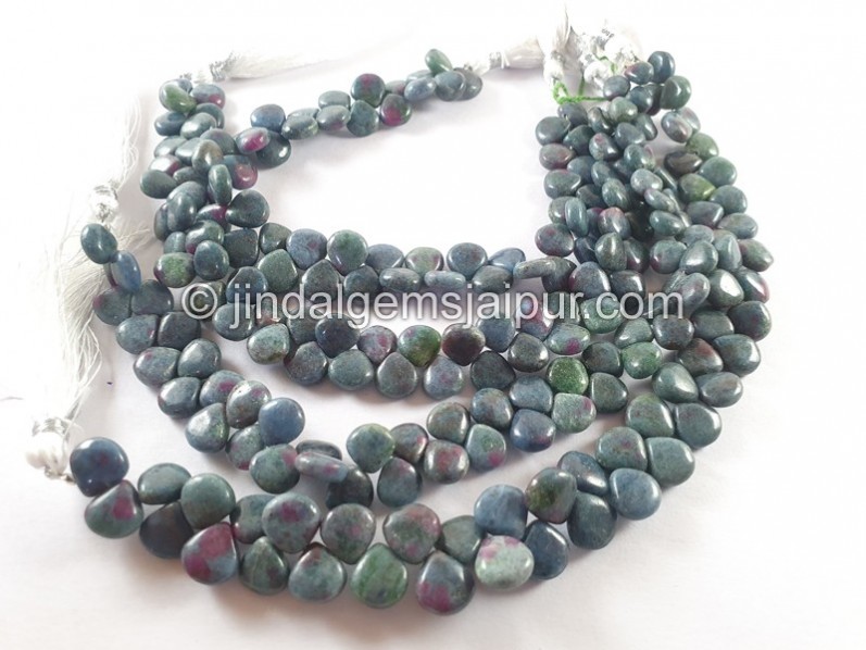 Ruby Fuchsite Smooth Heart Beads