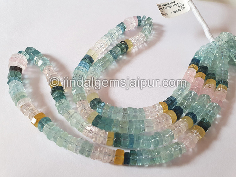 Multi Aquamarine Step Cut Bolt Shape Medium Beads