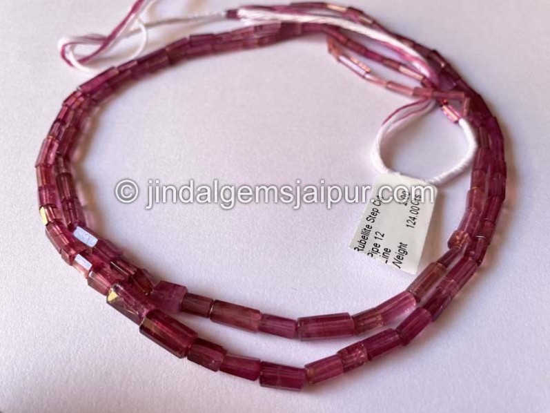 Rubellite Step Cut Pipe Shape Beads