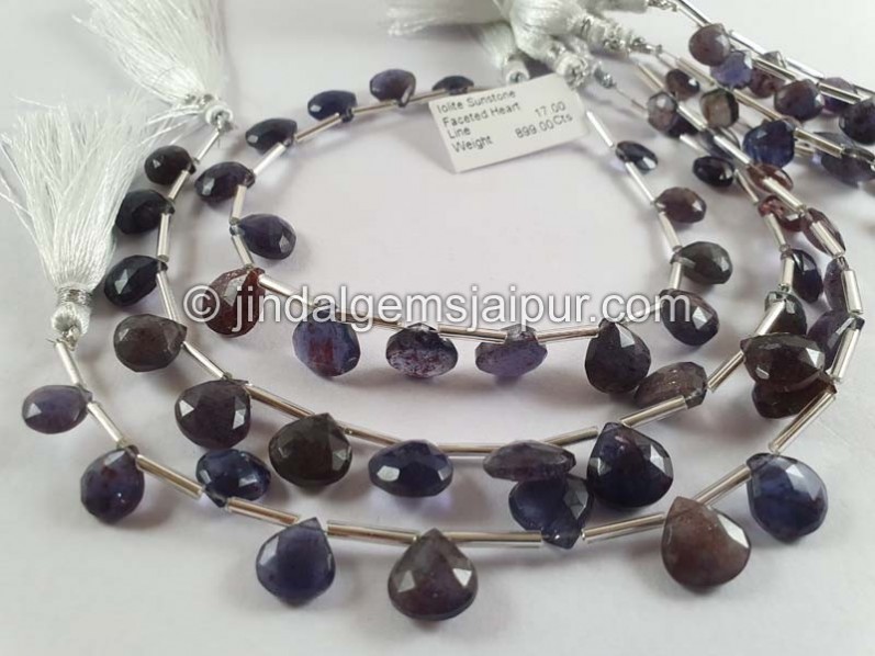 Iolite Sunstone Faceted Heart Beads