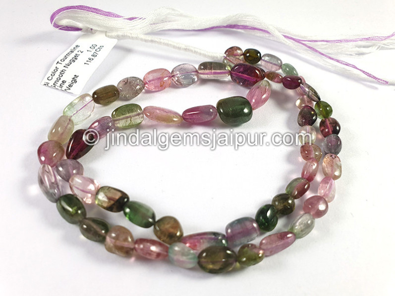 Bi Color Tourmaline Smooth Nuggets Shape Beads