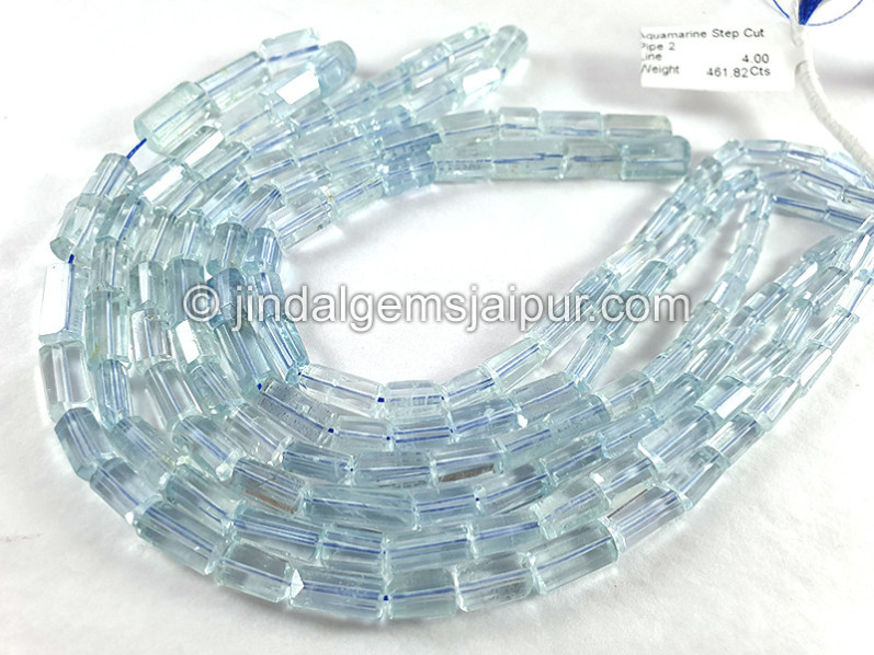 Aquamarine Step Cut Pipe Shape Beads