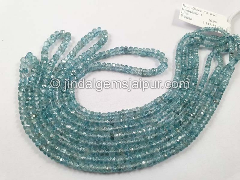 Natural Blue Zircon Faceted Roundelle Beads