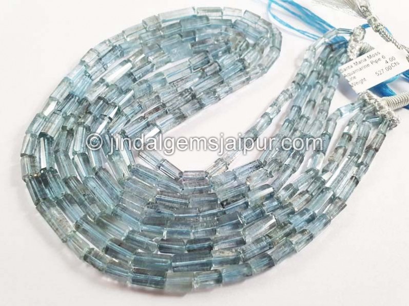 Santa Maria Moss Aquamarine Pipe Shape Beads