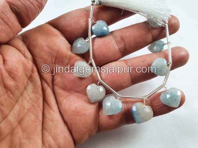 Lazulite Or Trolleite Quartz Faceted Heart Beads