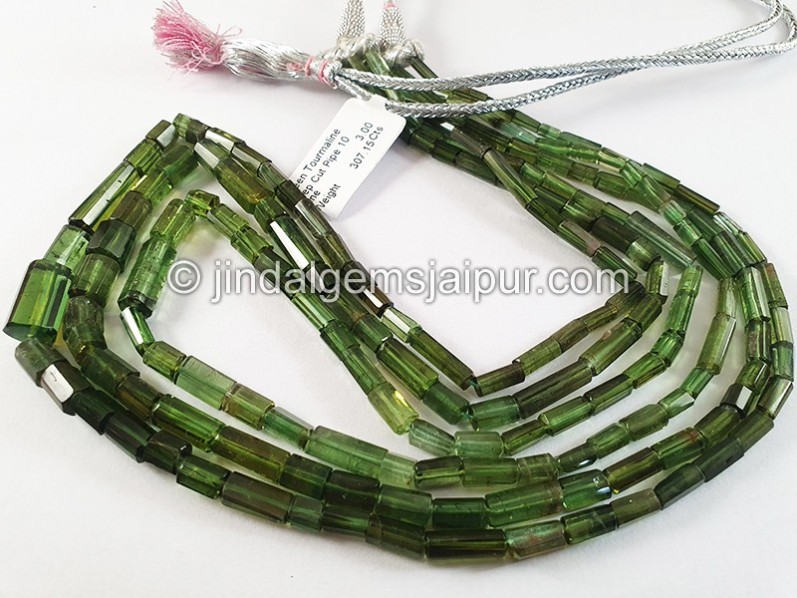 Green Tourmaline Step Cut Pipe Shape Beads