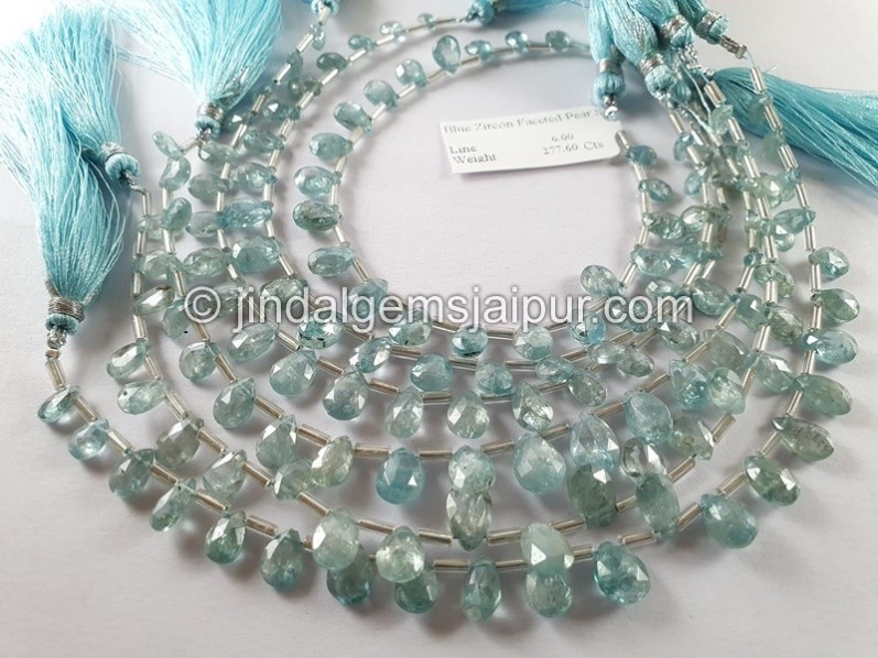 Blue Zircon Faceted Pear Shape Beads