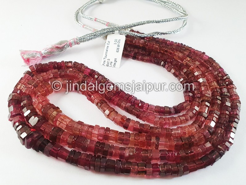 Pink Tourmaline Cut Bolt Shape Beads
