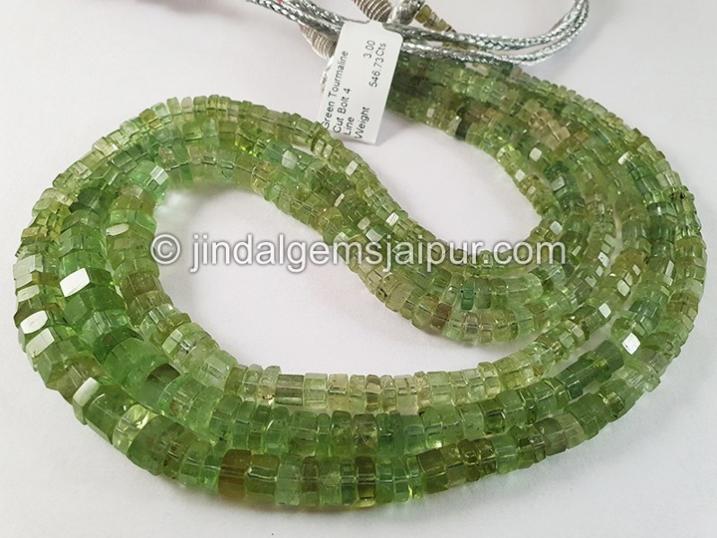 Green Tourmaline Cut Bolt Shape Beads