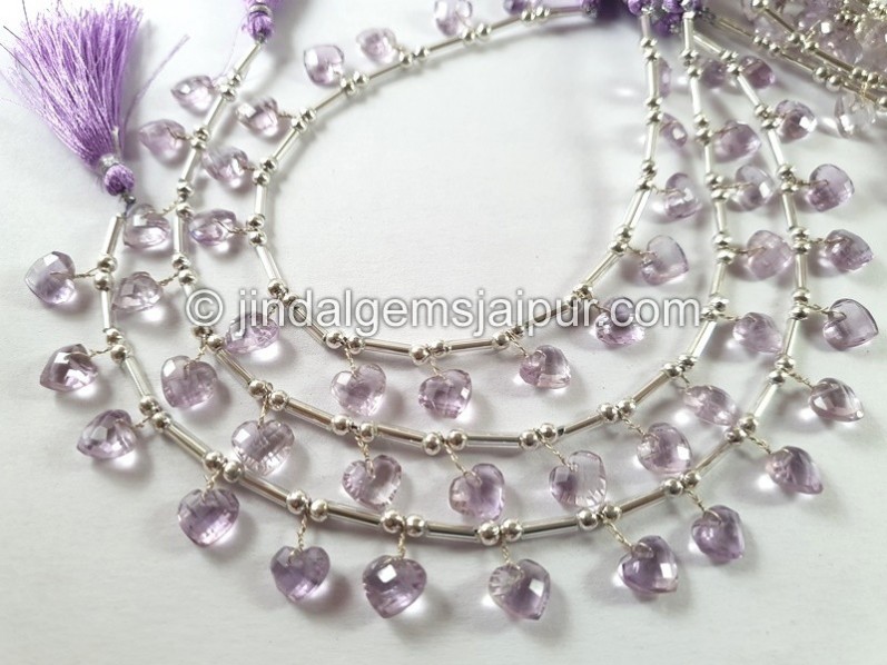 Pink Amethyst Fancy Faceted Heart Beads