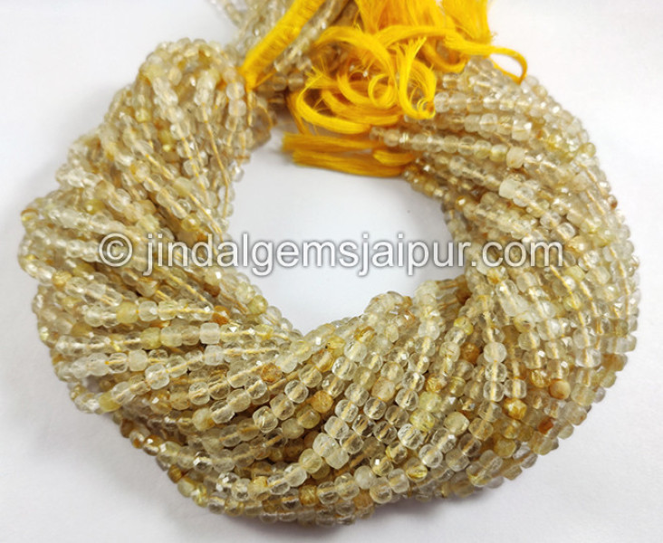 Golden Rutile Faceted Cube Shape Beads