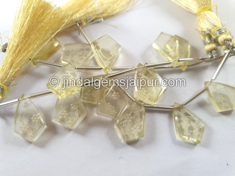 Lemon Quartz Carved Pentagon Beads