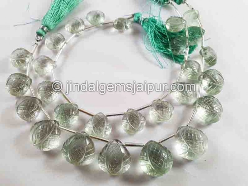 Green Amethyst Carved Crown Heart Beads