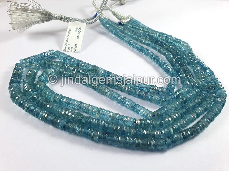 Blue Zircon Faceted Tyre Shape Beads