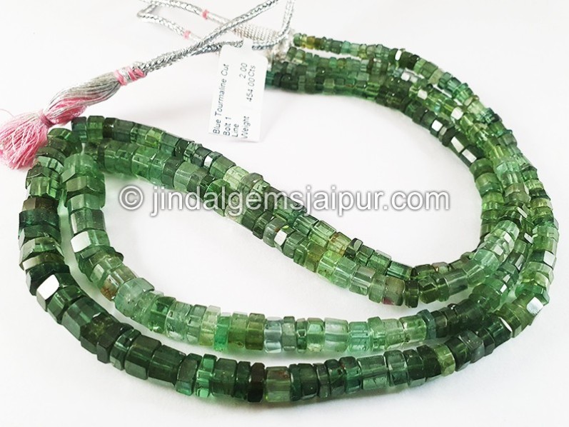 Blue Tourmaline Cut Bolt Shape Beads