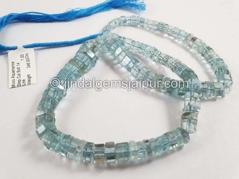 Moss Aquamarine Step Cut Bolt Shape Beads