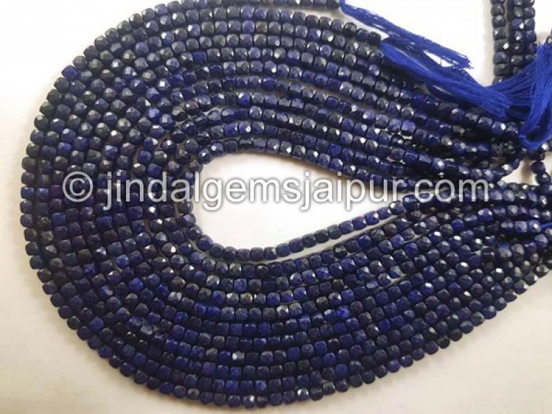 Lapis Faceted Cube Shape Beads