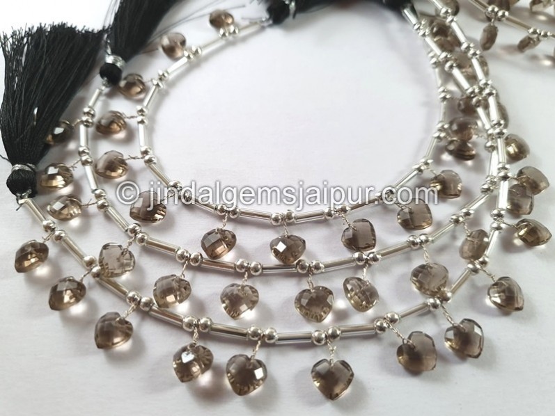 Smoky Fancy Faceted Heart Beads