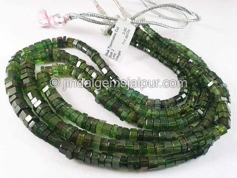 Blue Tourmaline Cut Bolt Shape Beads