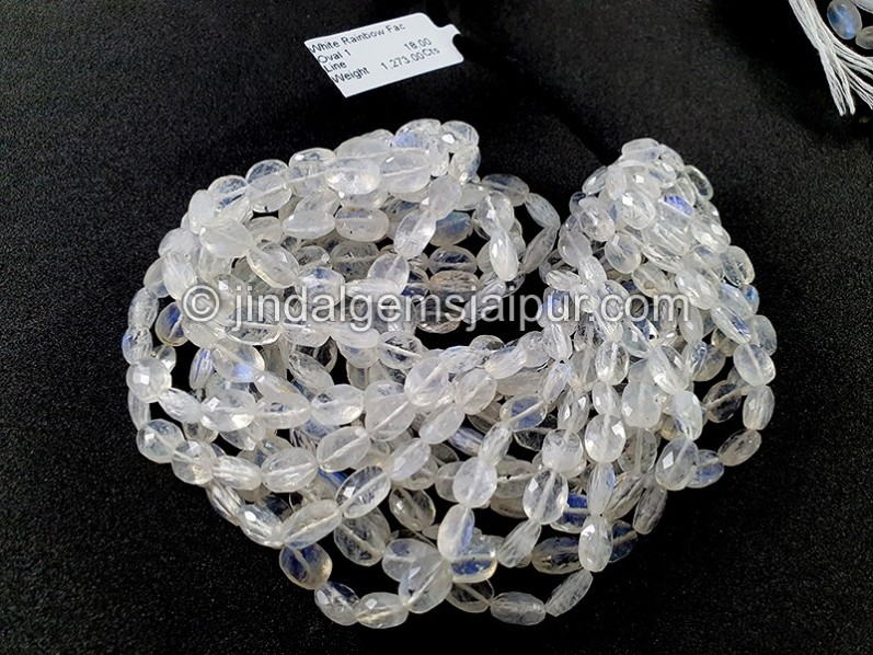 White Rainbow Faceted Oval Shape Beads